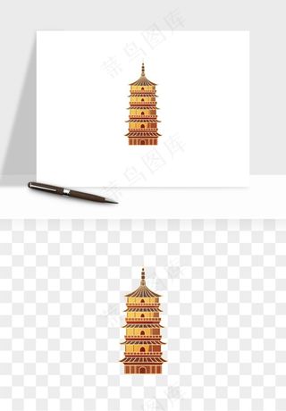 国潮高塔古塔楼建筑png免抠