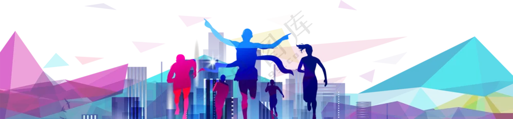 城市建筑与奔跑的人物剪影免抠图片