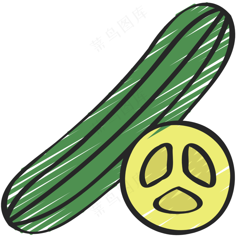 黄瓜 cucumber 绿色健康食品 铅笔手绘图标icon