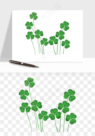手绘四叶草幸运植物png免抠