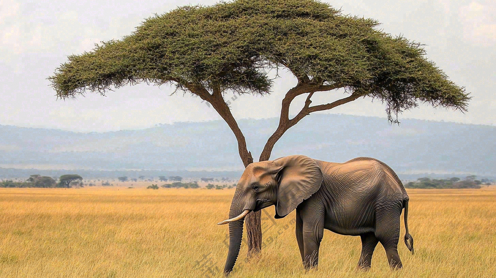 非洲大草原大象象群野生动物保护动物摄影图