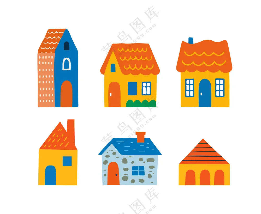 多彩卡通风建筑造型儿童教育插图