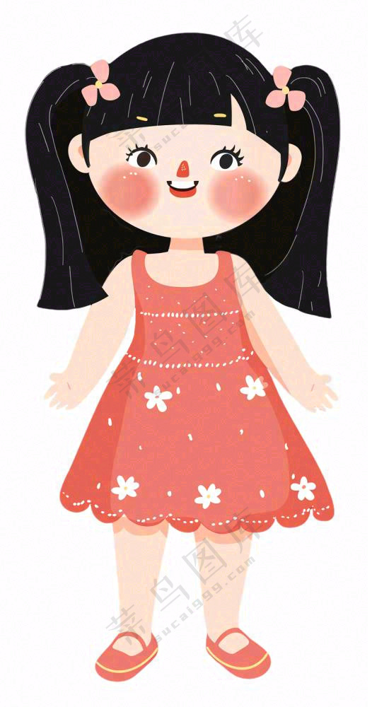 微胖圆润的小女孩儿童人物卡通插画免抠