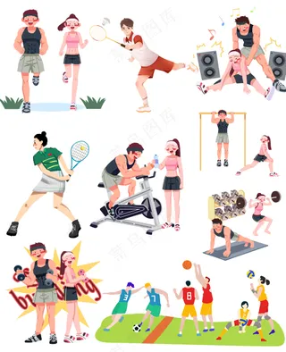 健身房锻炼插画运动人物素材大合集