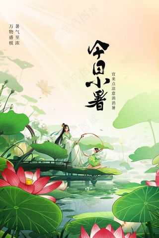 插画清新小暑节气活动海报