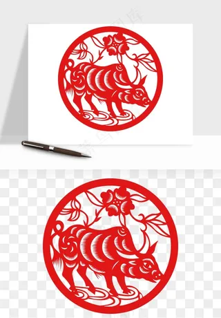 春节福字窗花剪纸png免抠