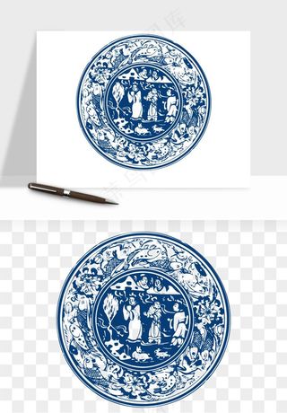 青花瓷花纹花卉图案png免抠
