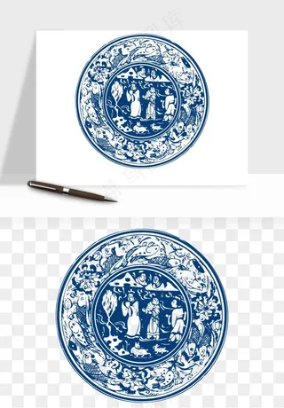 青花瓷花纹花卉图案png免抠