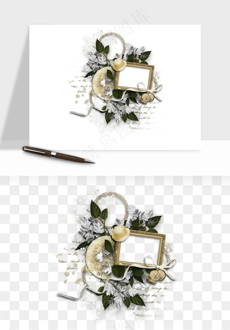 复古花卉相框欧式png免抠