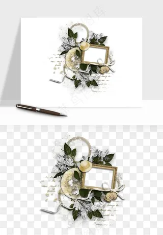 复古花卉相框欧式png免抠