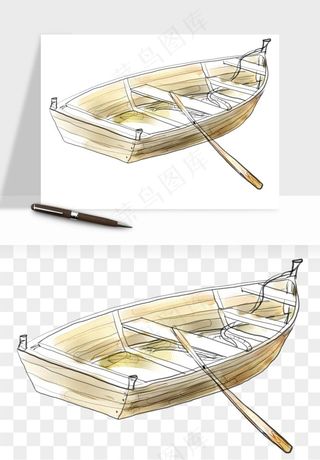 手绘木船小船png免抠