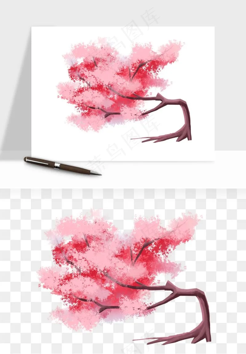 手绘浪漫花树桃花树png免抠