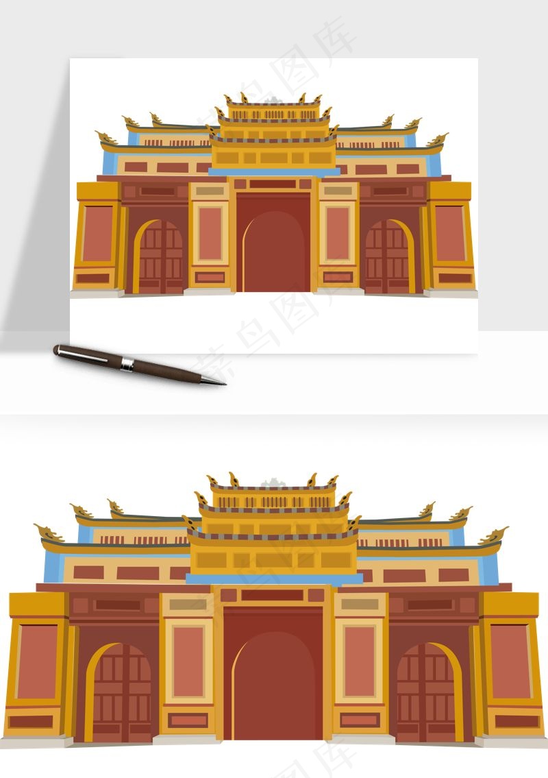 国潮风古建筑古楼古塔鼓楼ai,png免抠图