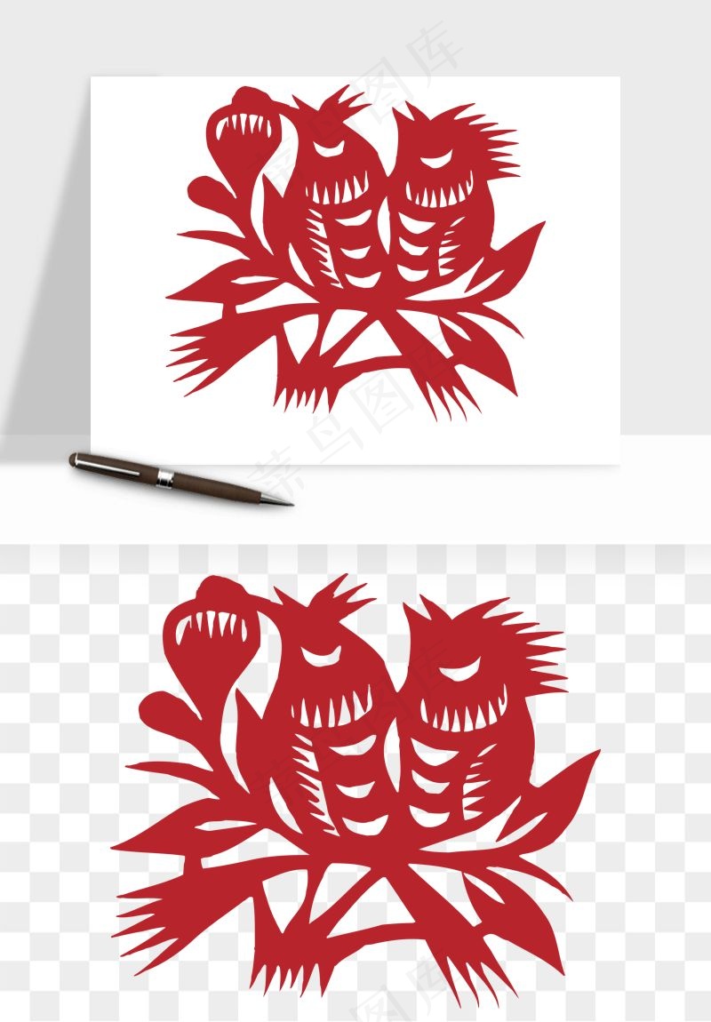 传统花鸟动物剪纸png免抠