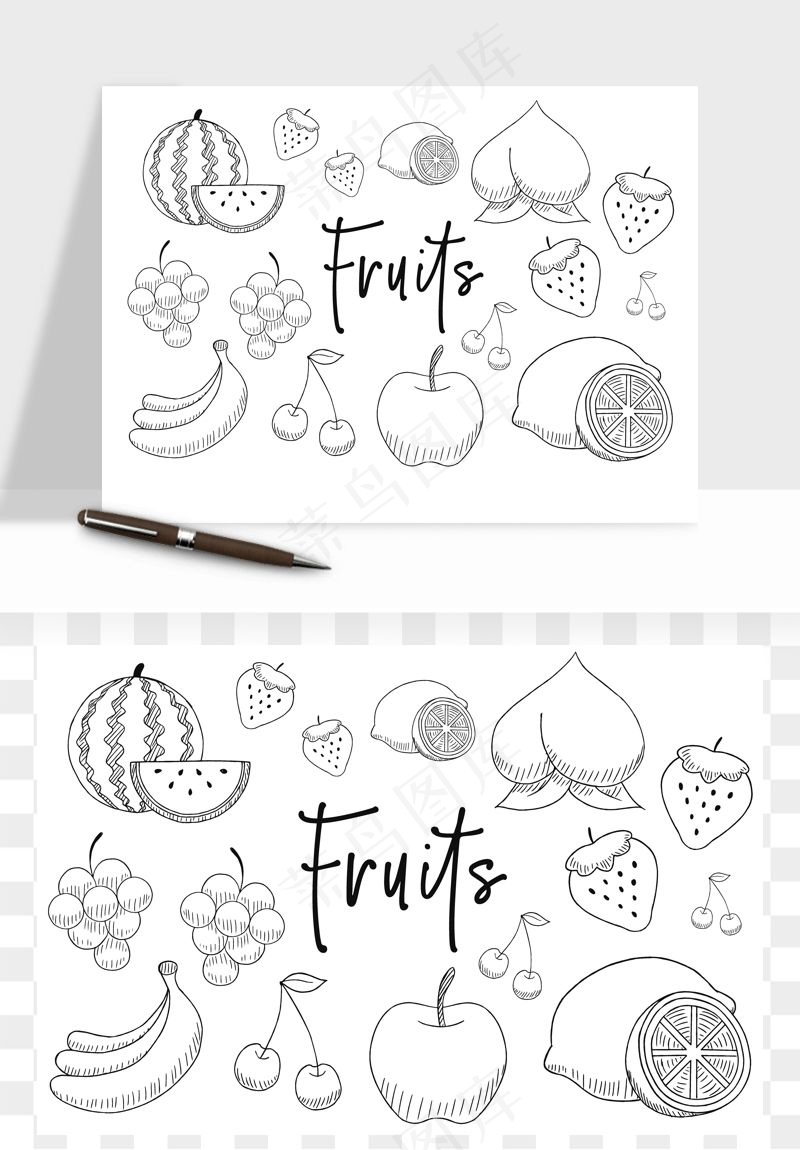 手绘线描水果蔬菜矢量