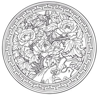 黑色简约牡丹雕刻图案