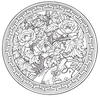 黑色简约牡丹雕刻图案