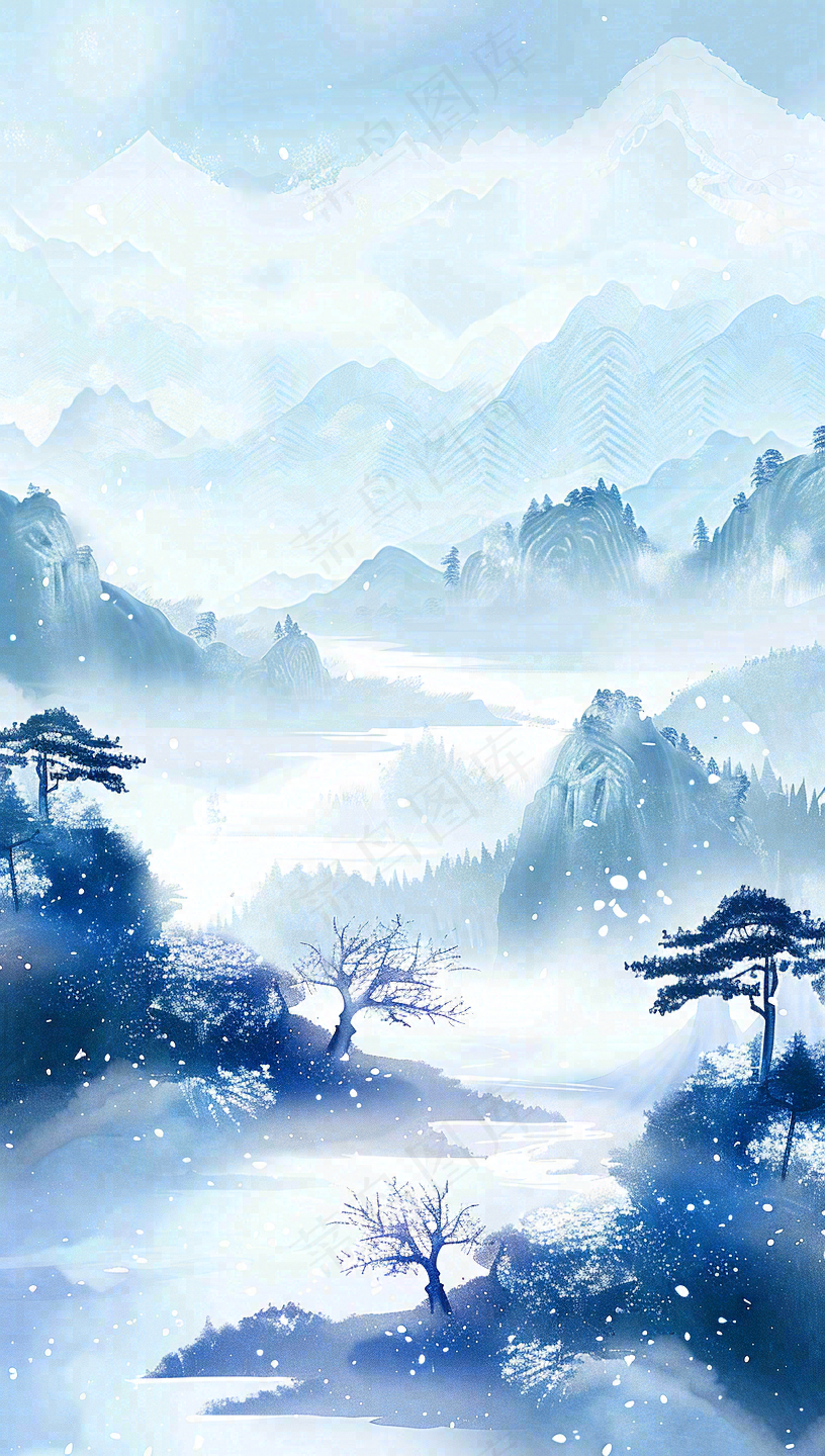 冬天白雪覆盖寒冷唯美雪景大寒插画背景