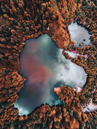 秋日森林之镜，航拍自然的色彩诗篇