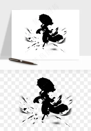 水墨江湖侠客武侠剪影png免抠