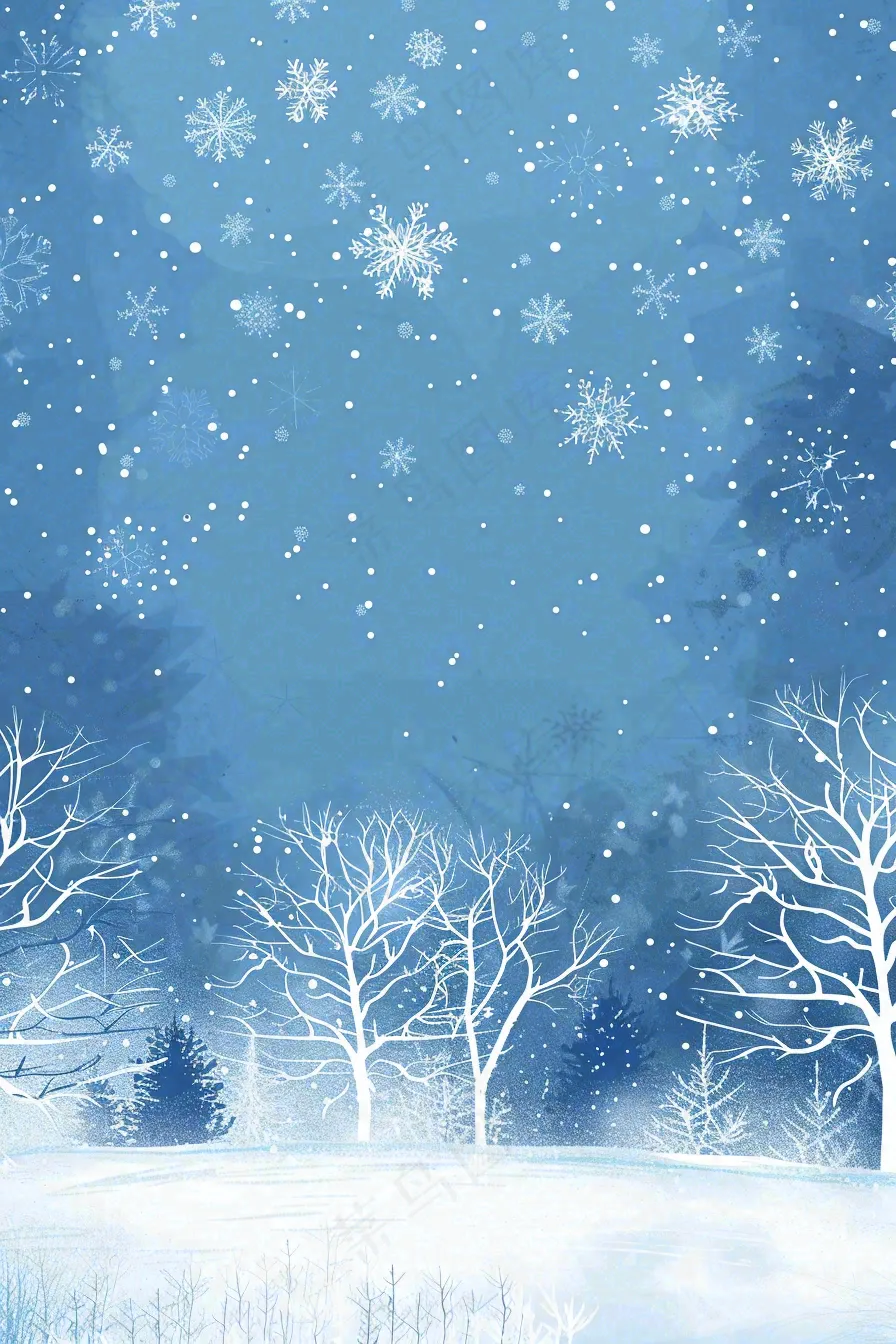冬天森林雪白世界霜降节气插画背景
