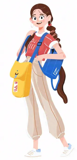 背着书包的少女学生人物卡通插画免抠