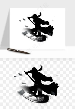 水墨江湖侠客武侠剪影png免抠