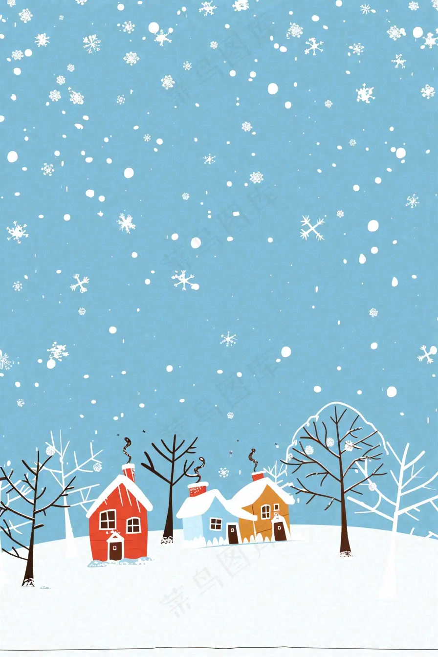 冬天白雪覆盖寒冷唯美雪景小寒插画背景