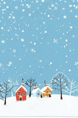冬天白雪覆盖寒冷唯美雪景小寒插画背景