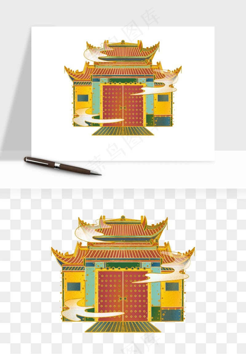 国潮风古建筑古楼古塔鼓楼psd,png免抠图(2000x2000)psd模版下载