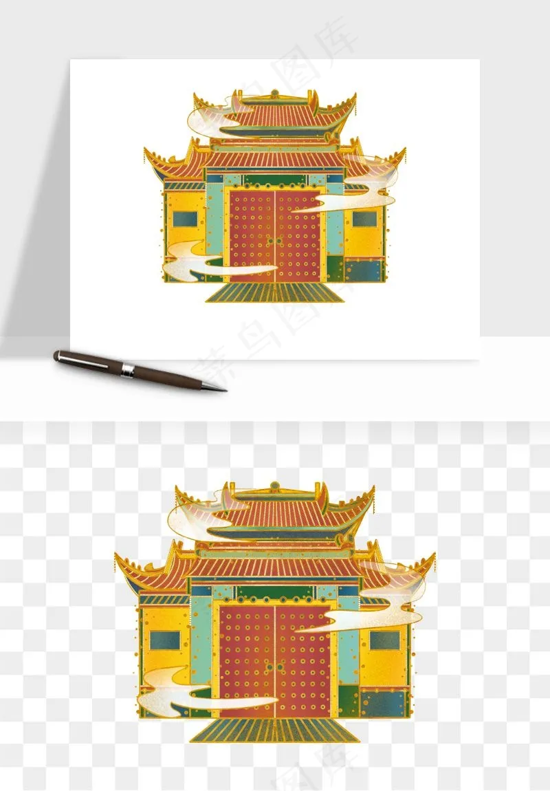 国潮风古建筑古楼古塔鼓楼psd,png免抠图(2000x2000)psd模版下载