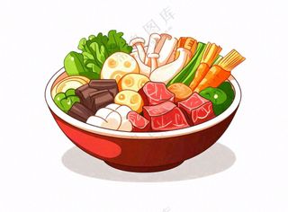 清汤砂锅麻辣烫菌菇美食插画免抠