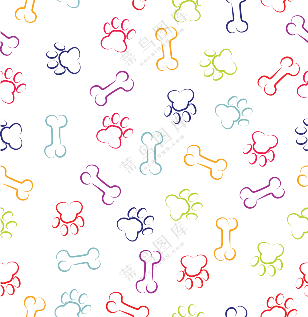 无缝拼接可爱卡通脚印骨头免抠图片