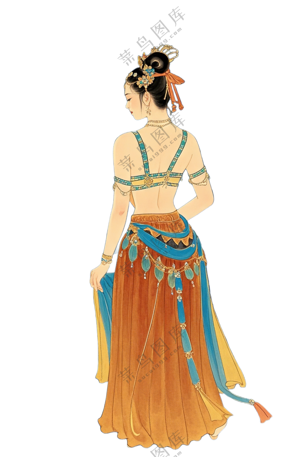 免抠工笔画中国风舞蹈人物背景