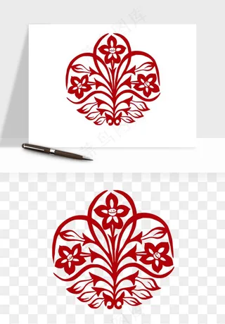 传统剪纸植物花卉png免抠