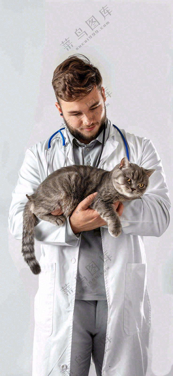 萌宠宠物医院医生抱着猫咪摄影图背景