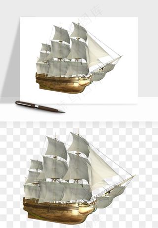 手绘航行帆船png免抠