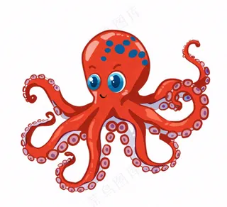 海洋动物章鱼墨鱼鱿鱼卡通插画免抠