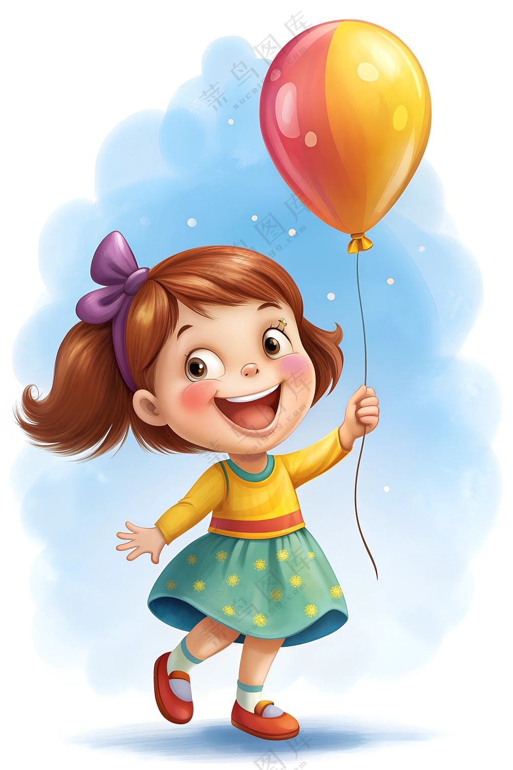 小女孩手持气球卡通插画
