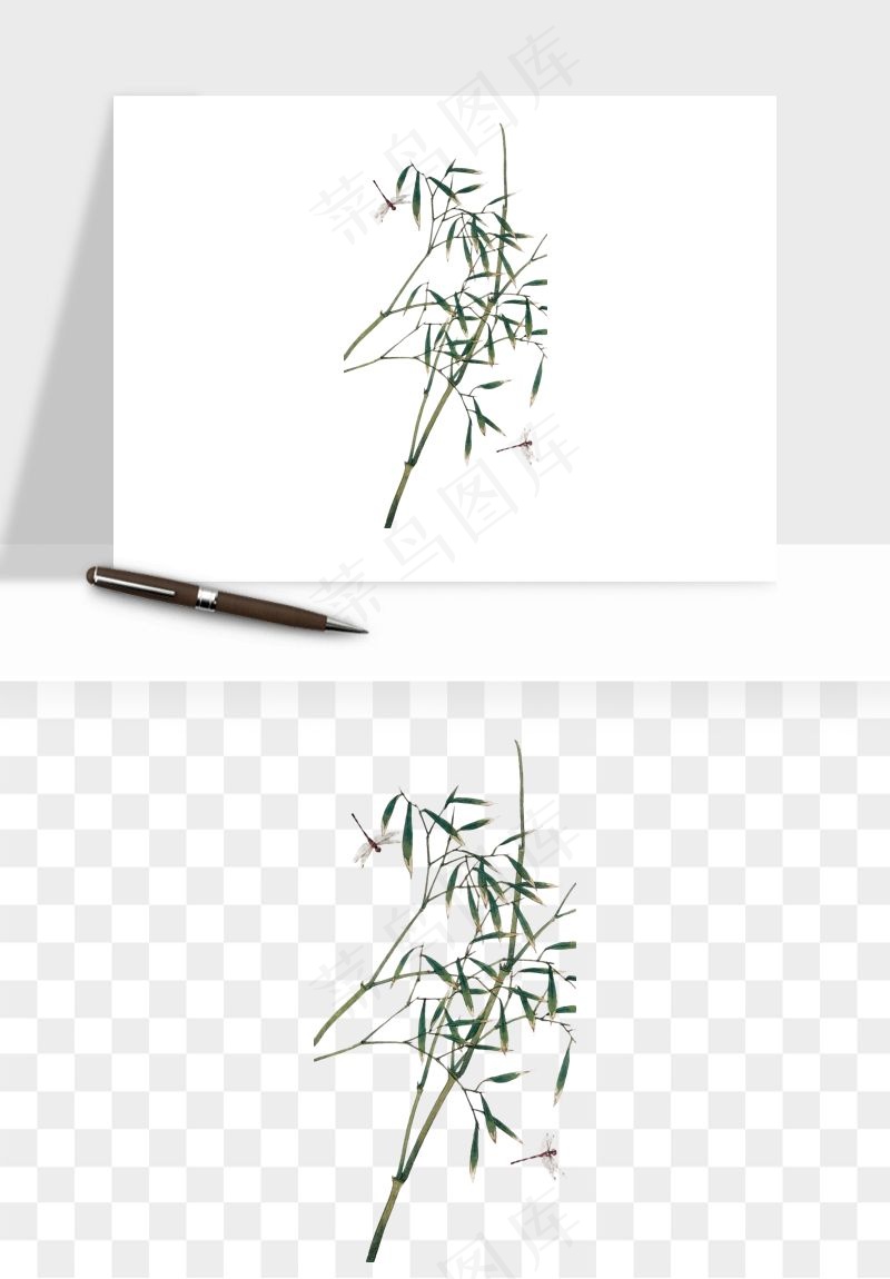 手绘竹子竹叶png免抠