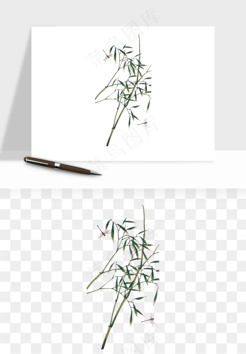 手绘竹子竹叶png免抠