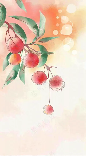 秋天挂满果实的树枝秋收水彩国画插画立秋秋分背景