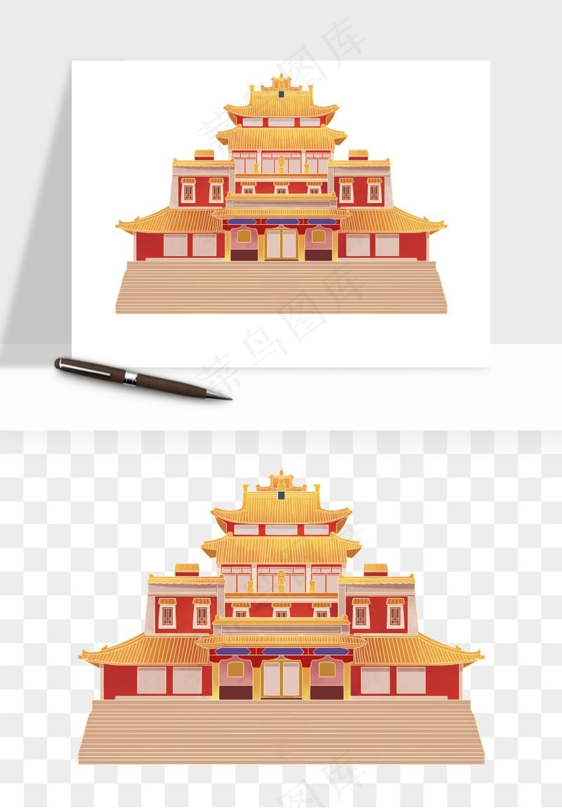 国潮风古建筑古楼古塔鼓楼psd,png免抠图