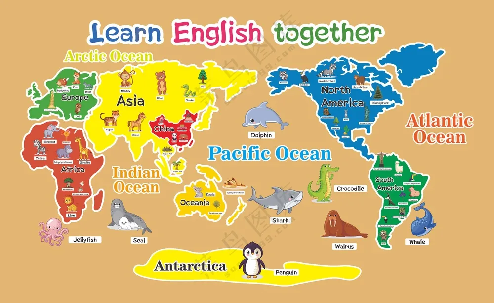 世界地图 英语介绍英语教室布置