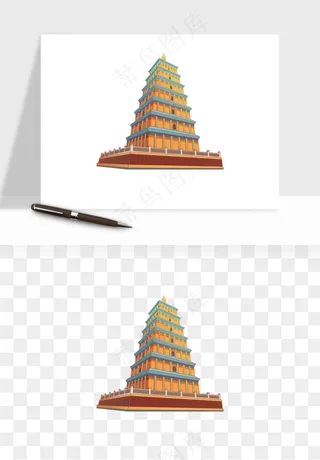 国潮高塔古塔楼建筑png免抠