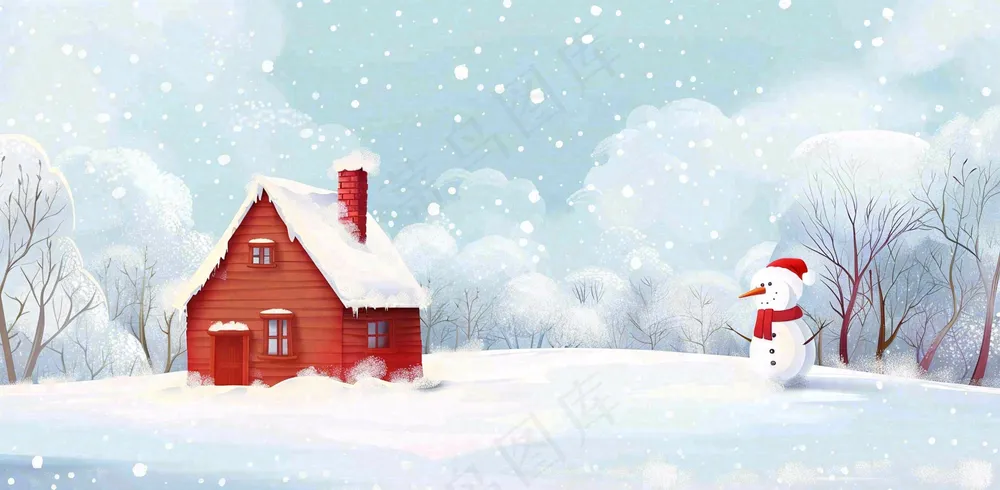 冬天白雪覆盖寒冷唯美雪景小寒插画背景
