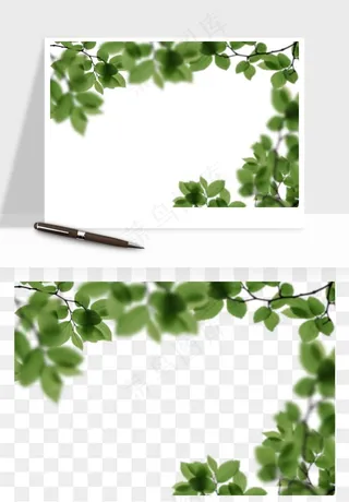 绿叶虚化前景树枝png免抠