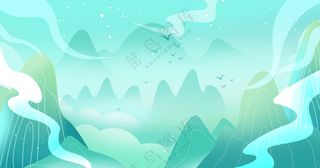 蓝色山水中式国风国潮背景