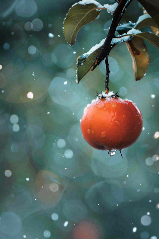 秋冬柿子树的果实寒冷霜降摄影图