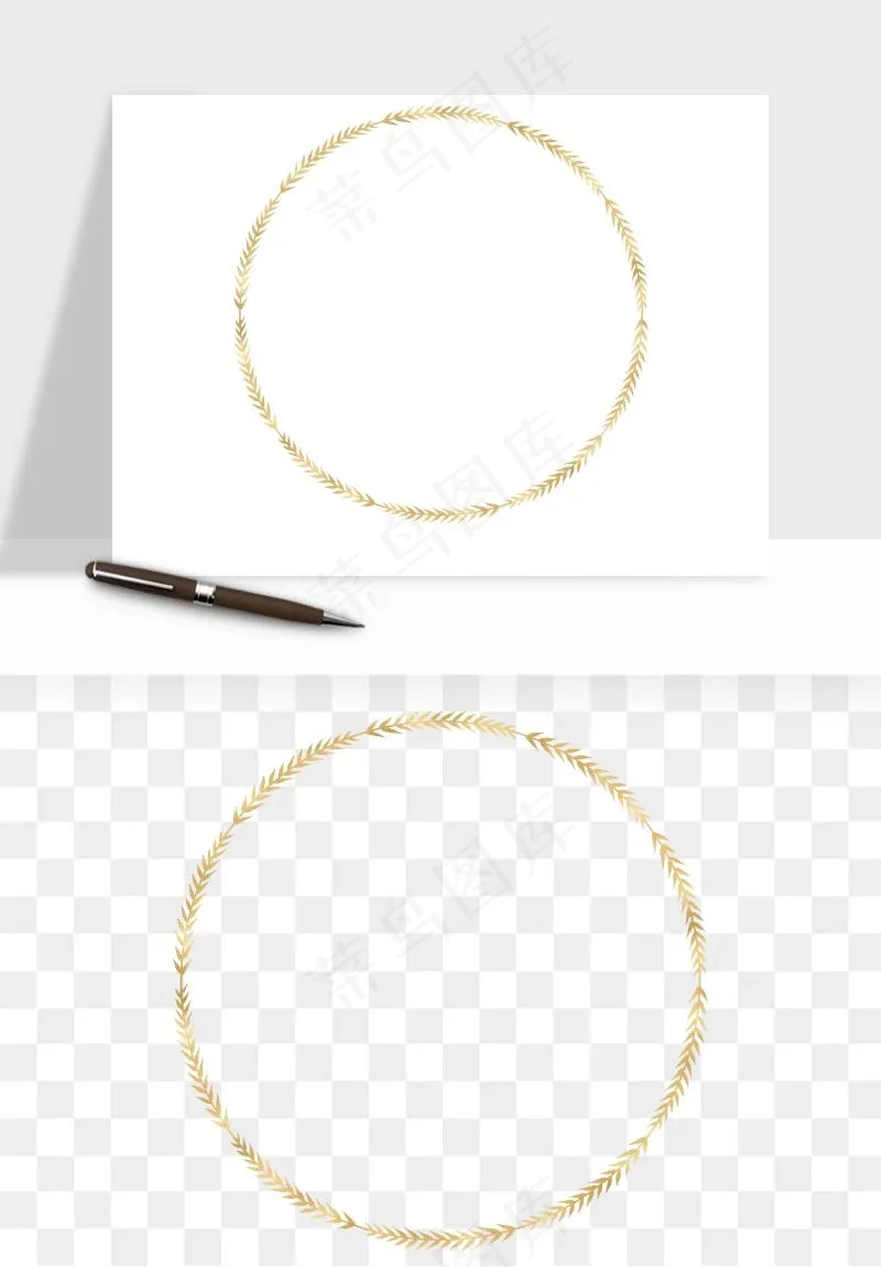 金色植物花环边框png免抠